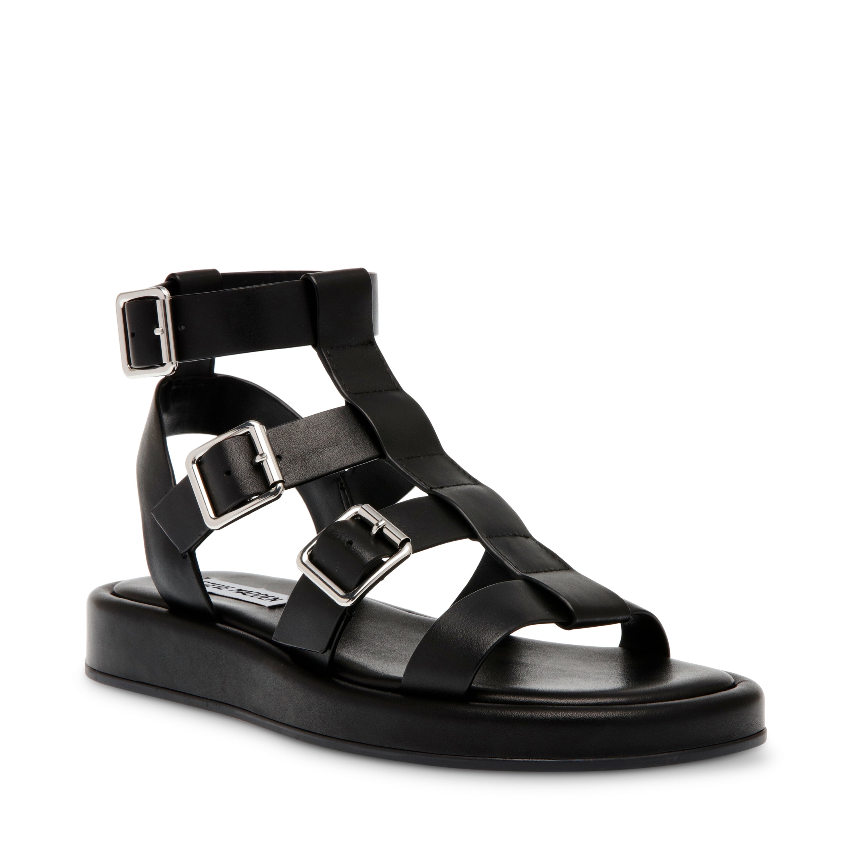 AVIATOR BLACK ACTION LEATHER SANDALS- Hover Image