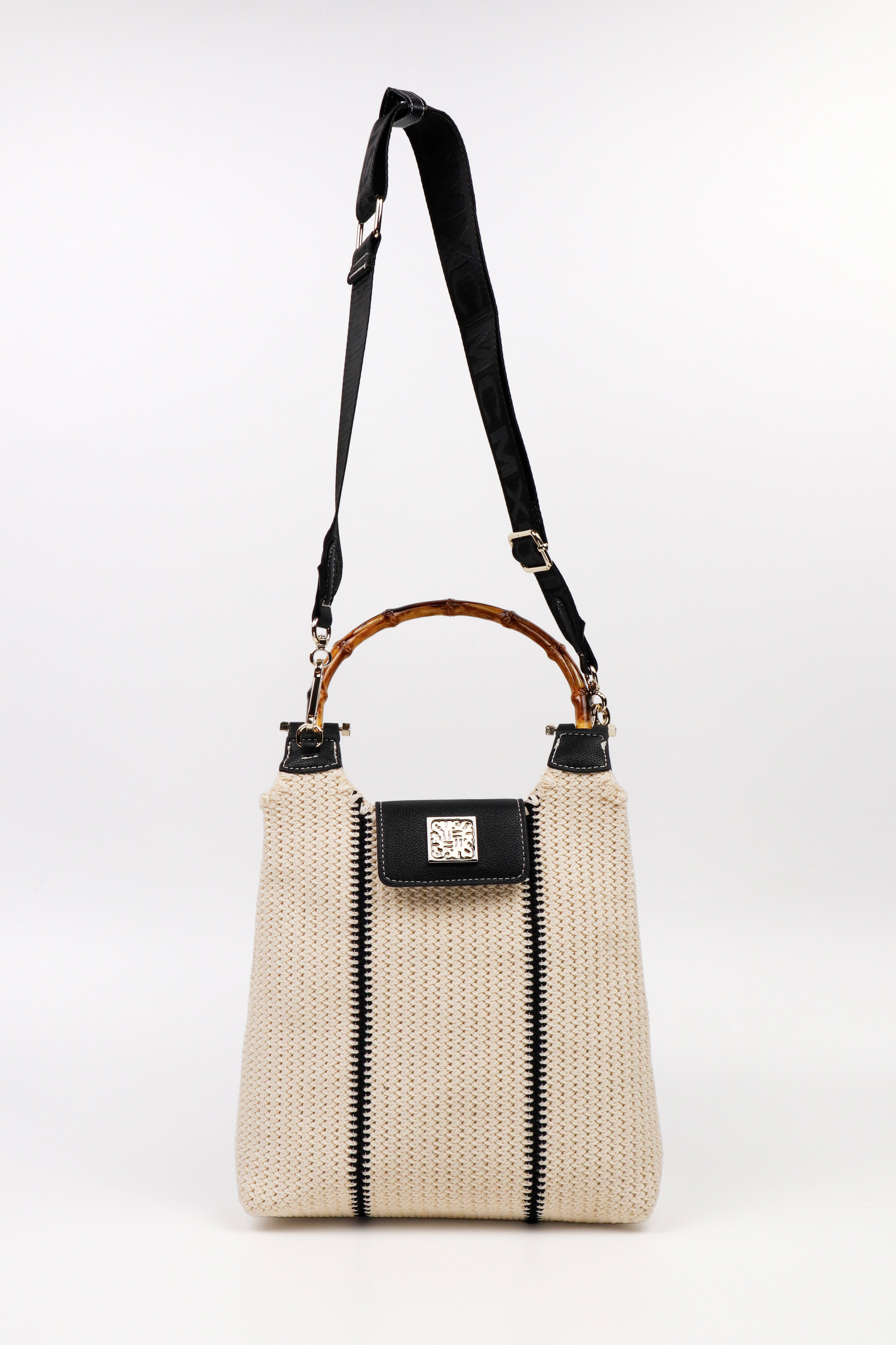 BZARNIA BLACK/CREAM TOP HANDLE BAG