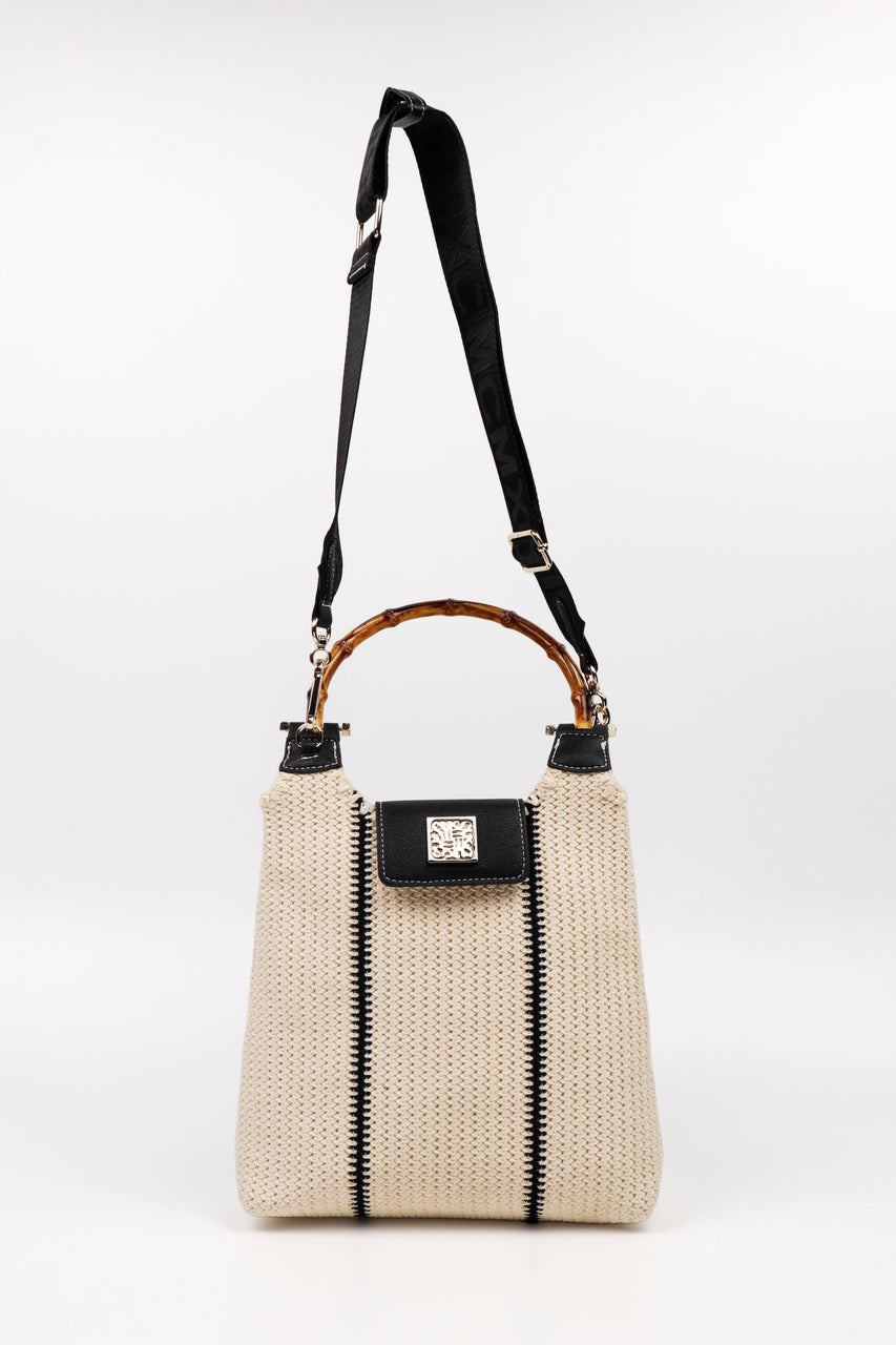 BZARNIA BLACK/CREAM TOP HANDLE BAG