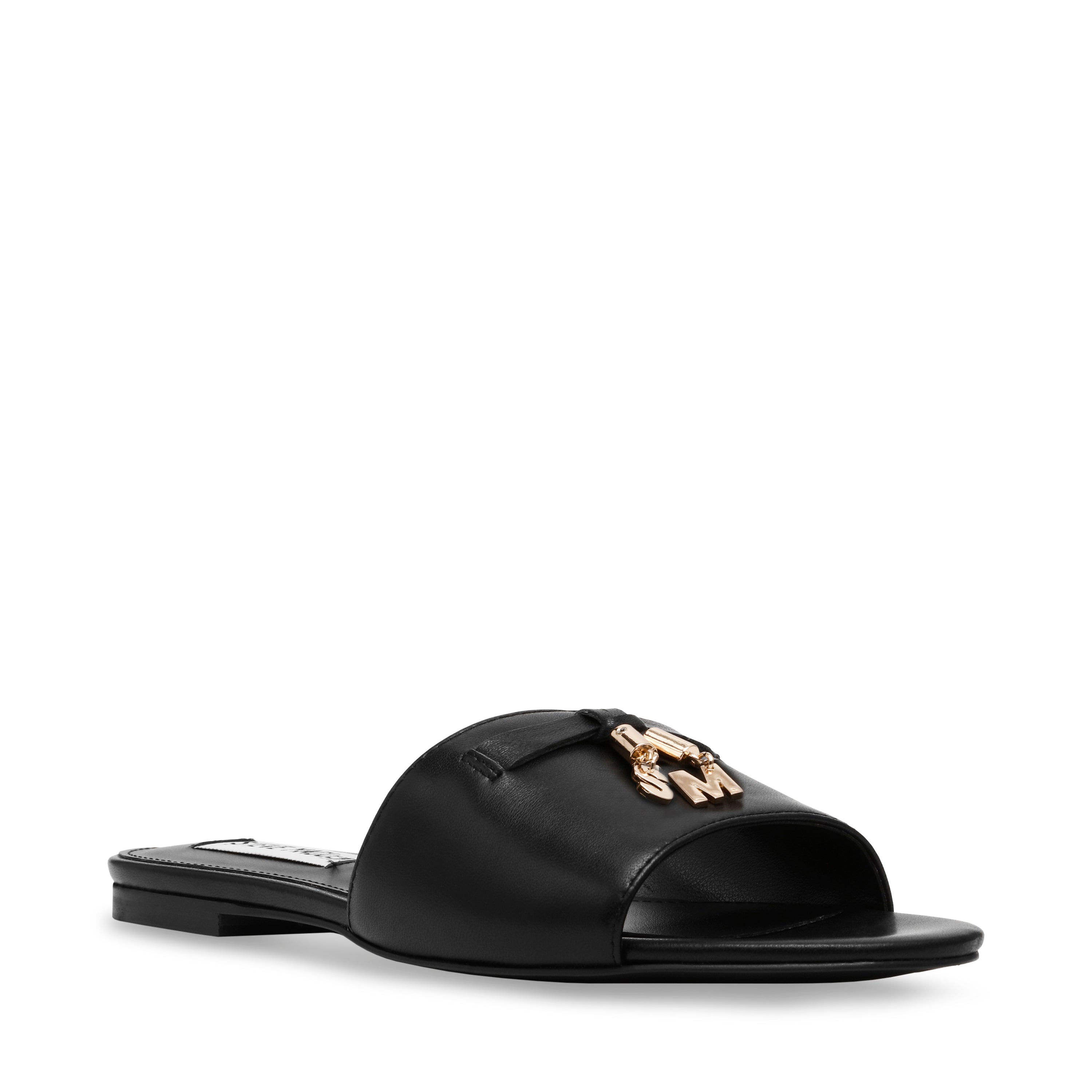 ANJELICA BLACK LEATHER SANDALS- Hover Image