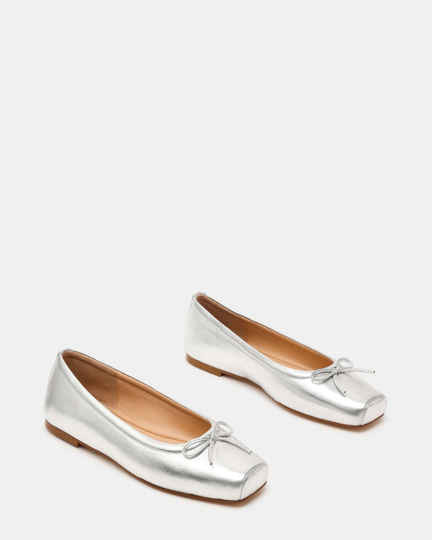 ELEVE SILVER LEATHER FLATS - view 2
