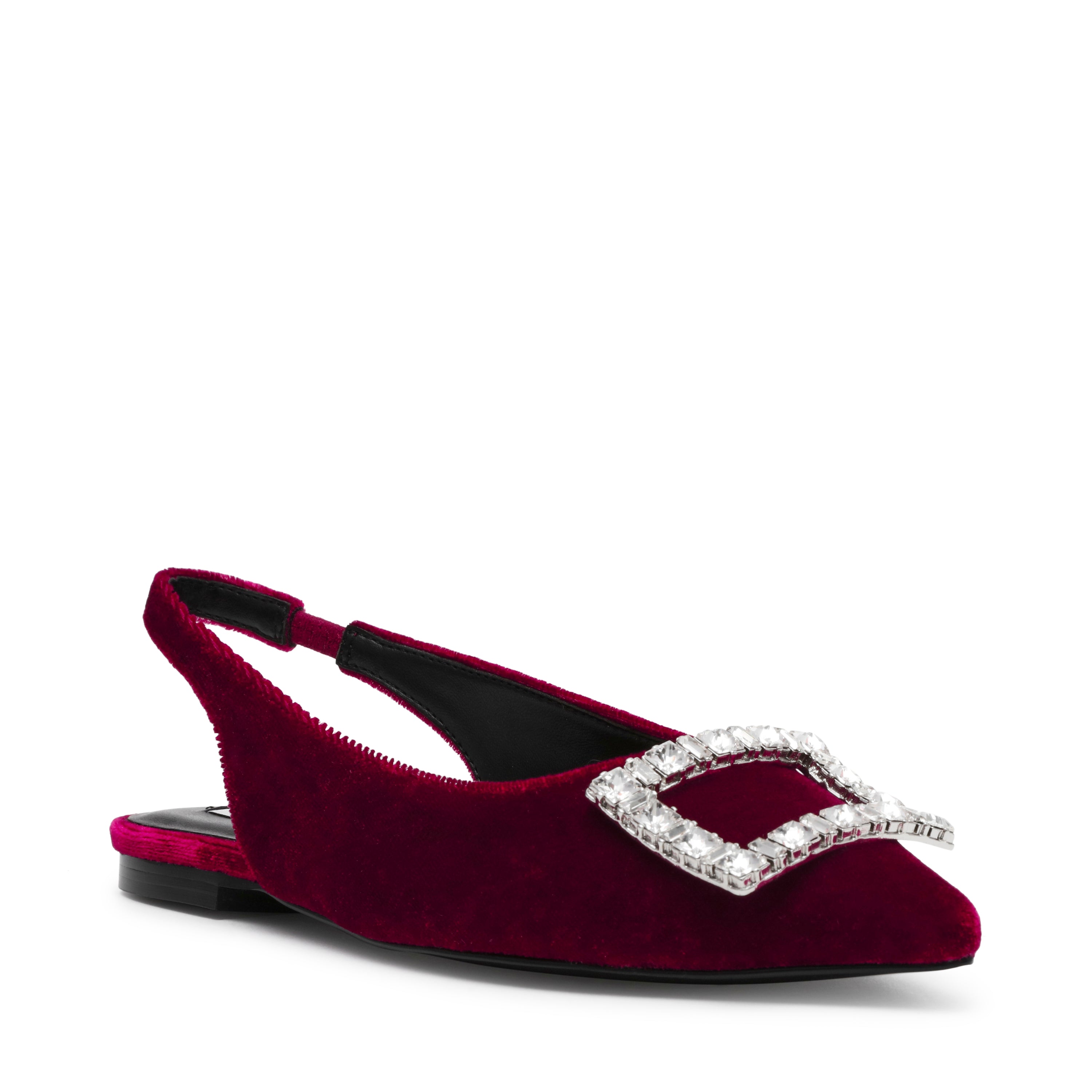 ISABELL BURGUNDY VELVET FLATS- Hover Image