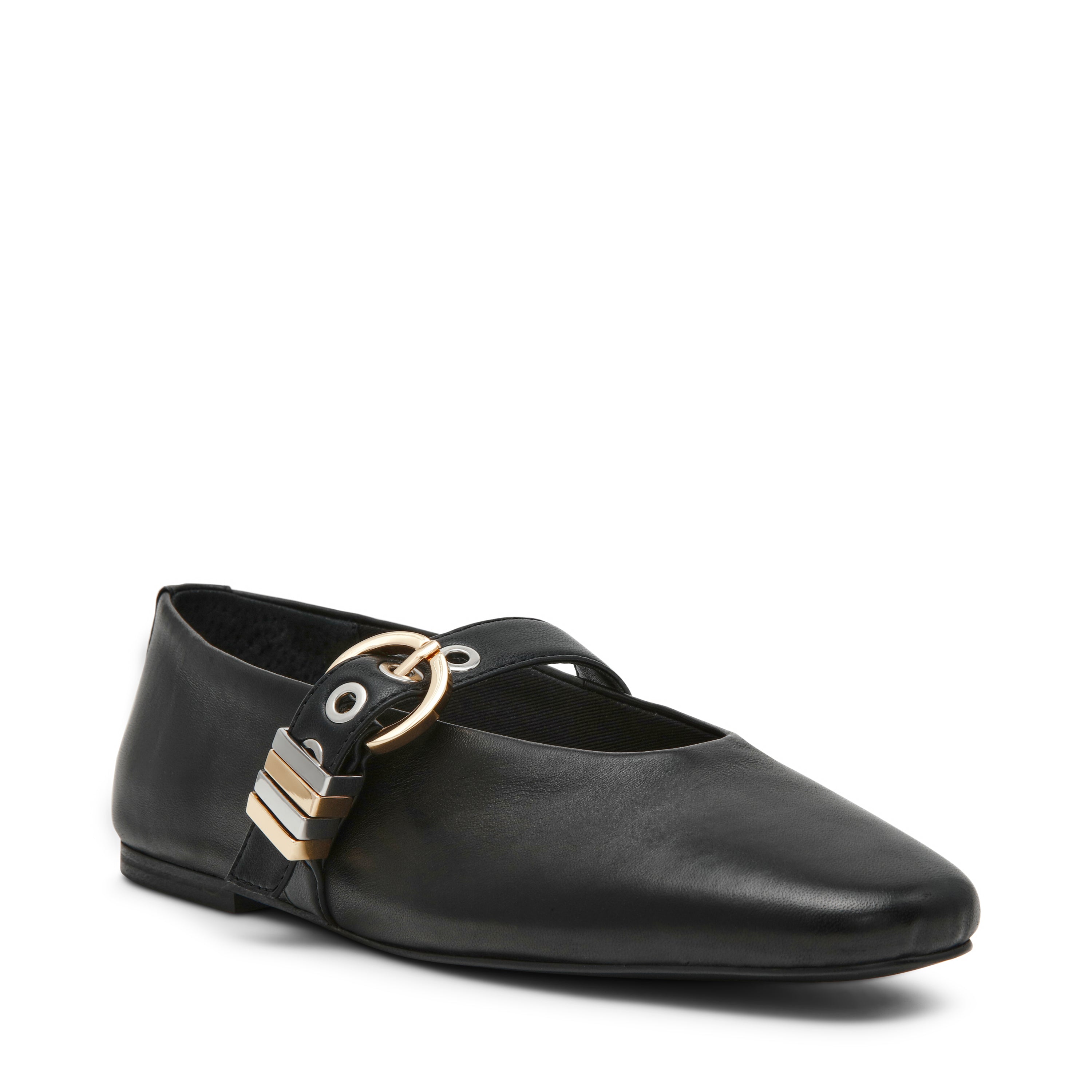 LUCIA BLACK LEATHER FLATS