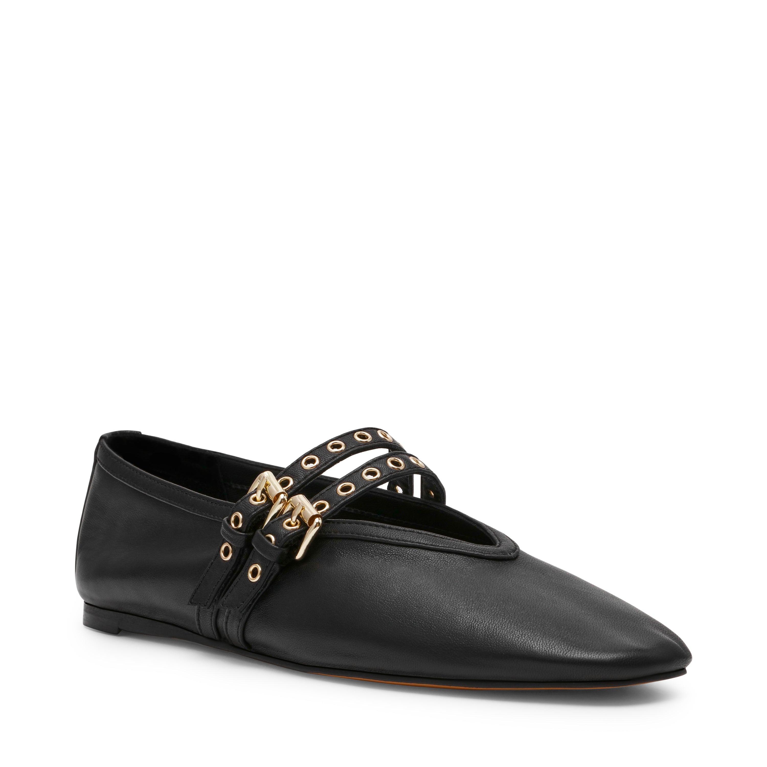 LYDIA BLACK LEATHER FLATS - view 2