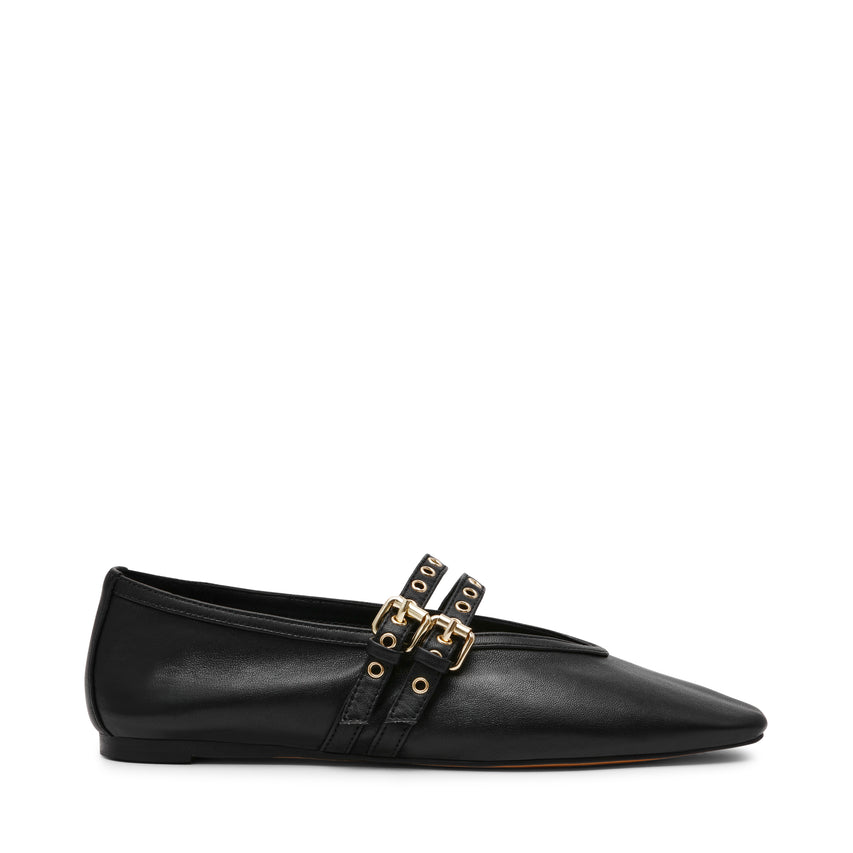 LYDIA BLACK LEATHER FLATS