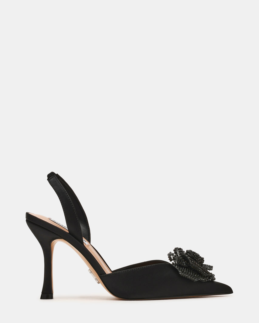 LYSANDRA BLACK SATIN HEELS