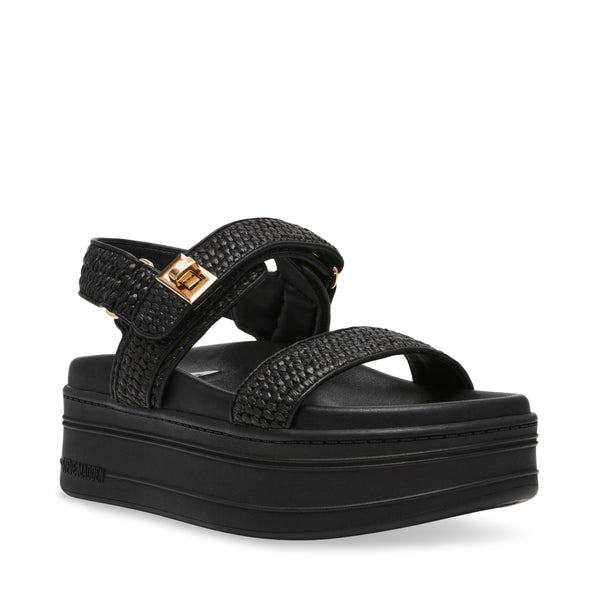 PIT-STOP BLACK RAFFIA SANDALS