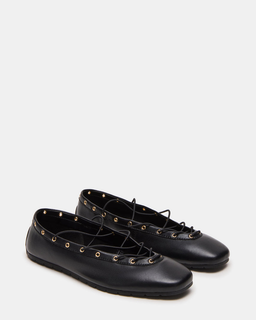 POINTE BLACK LEATHER FLATS