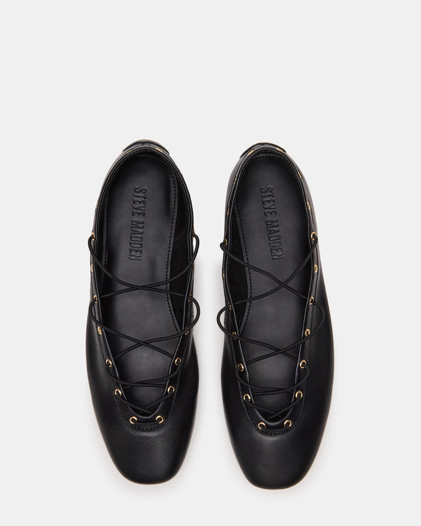 POINTE BLACK LEATHER FLATS