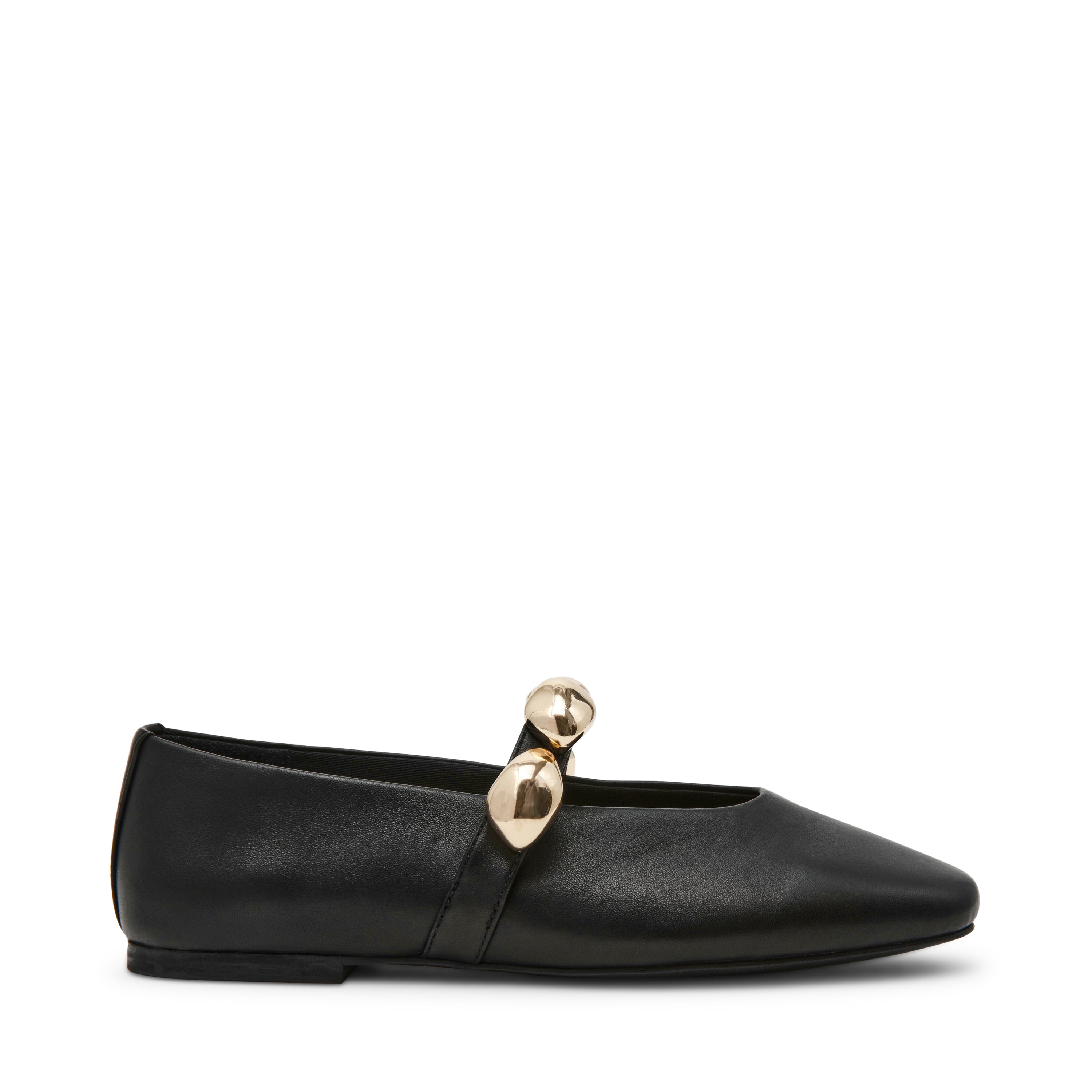 POPPIN BLACK LEATHER FLATS