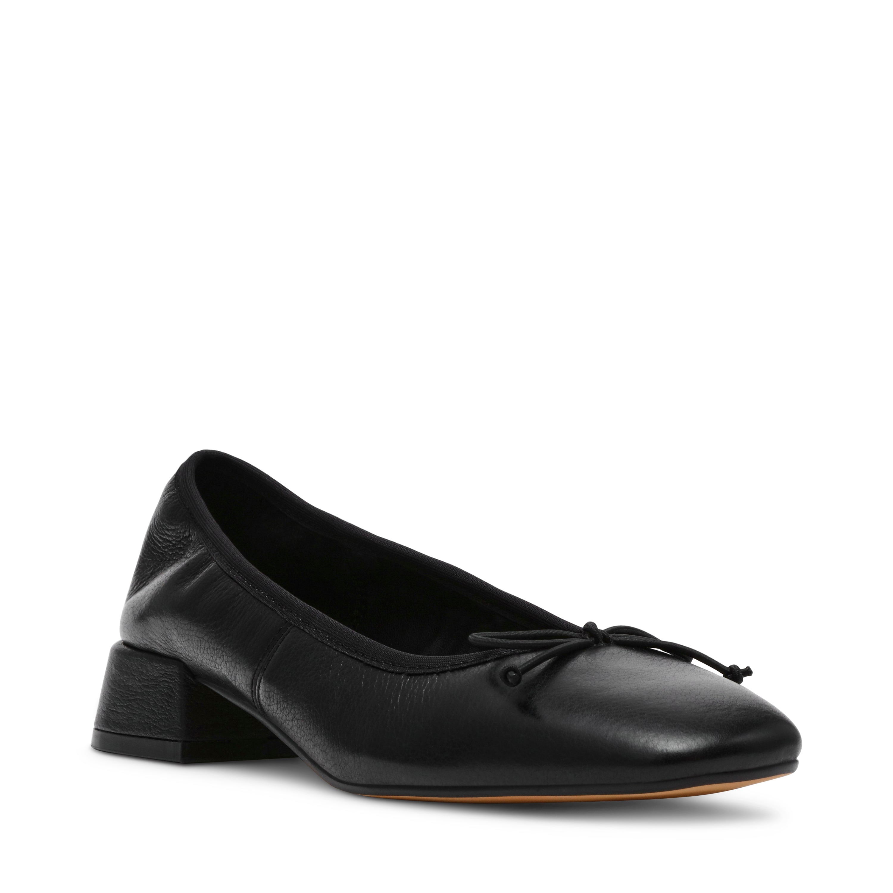 PRICILLA BLACK LEATHER FLATS- Hover Image