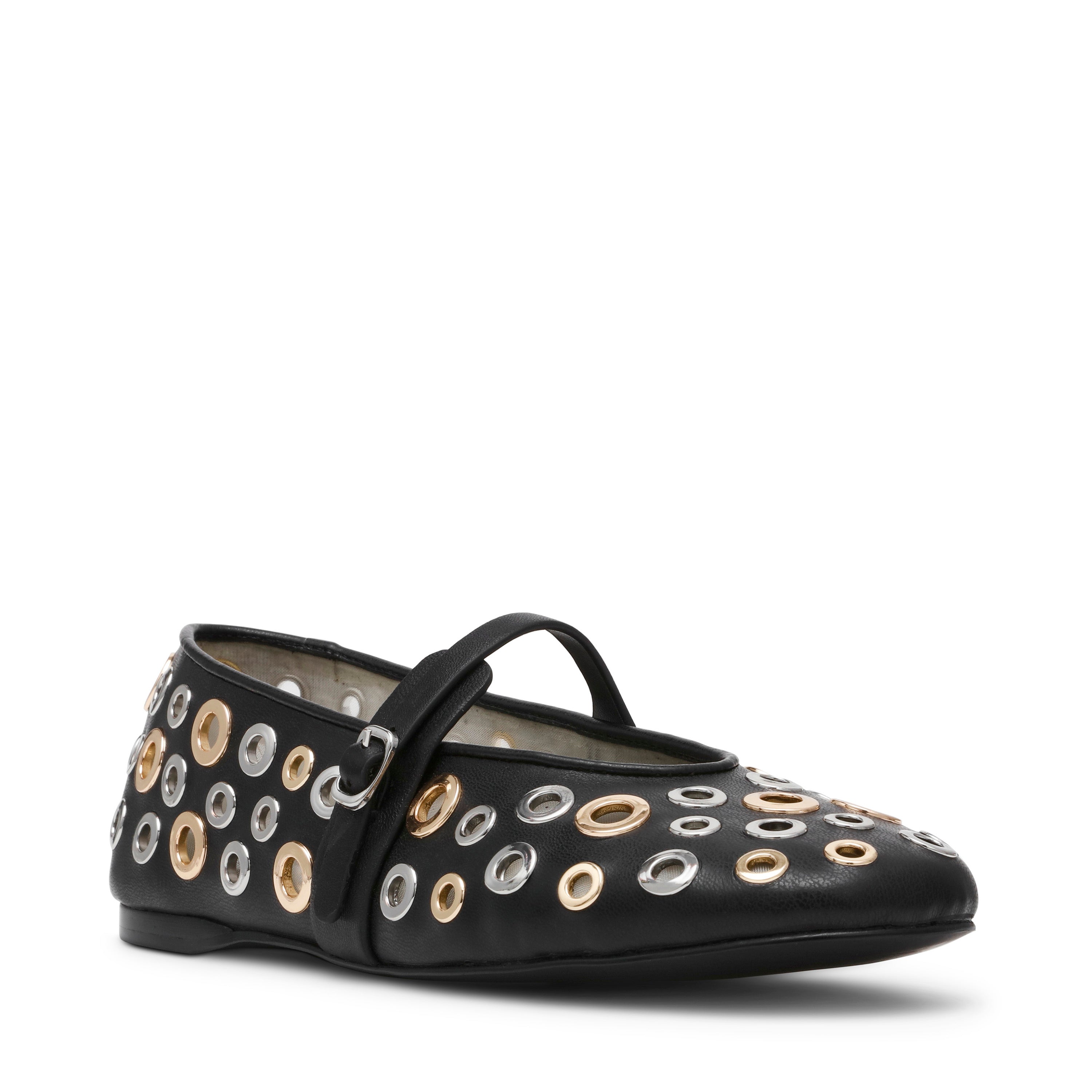 REJOICE-S BLACK/SILVER GOLD FLATS- Hover Image