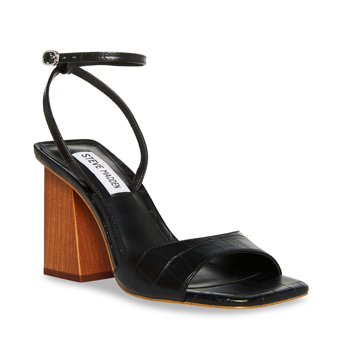 ROZLYN BLACK LEATHER HEELS- Hover Image