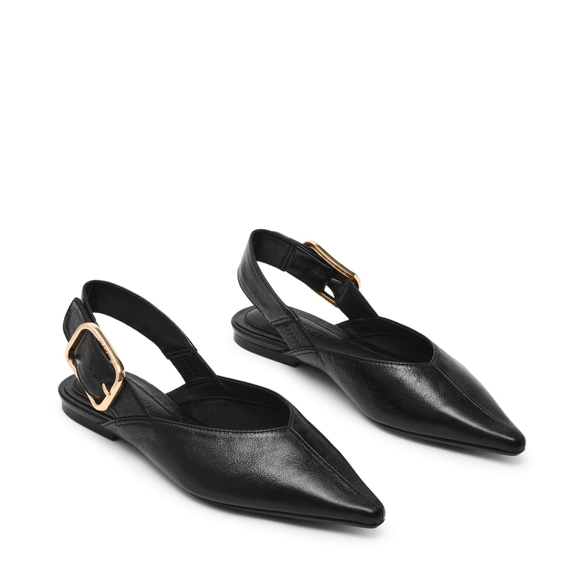 SIANNA BLACK LEATHER FLATS
