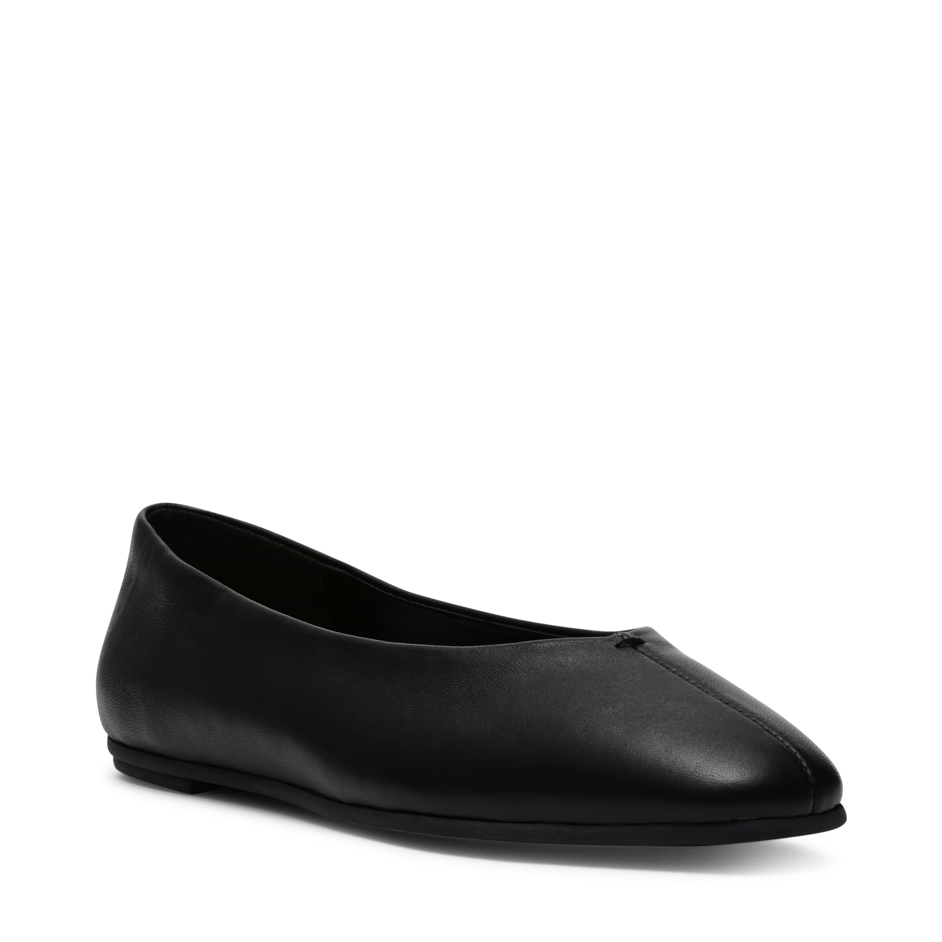 SLIQUE BLACK LEATHER FLATS- Hover Image