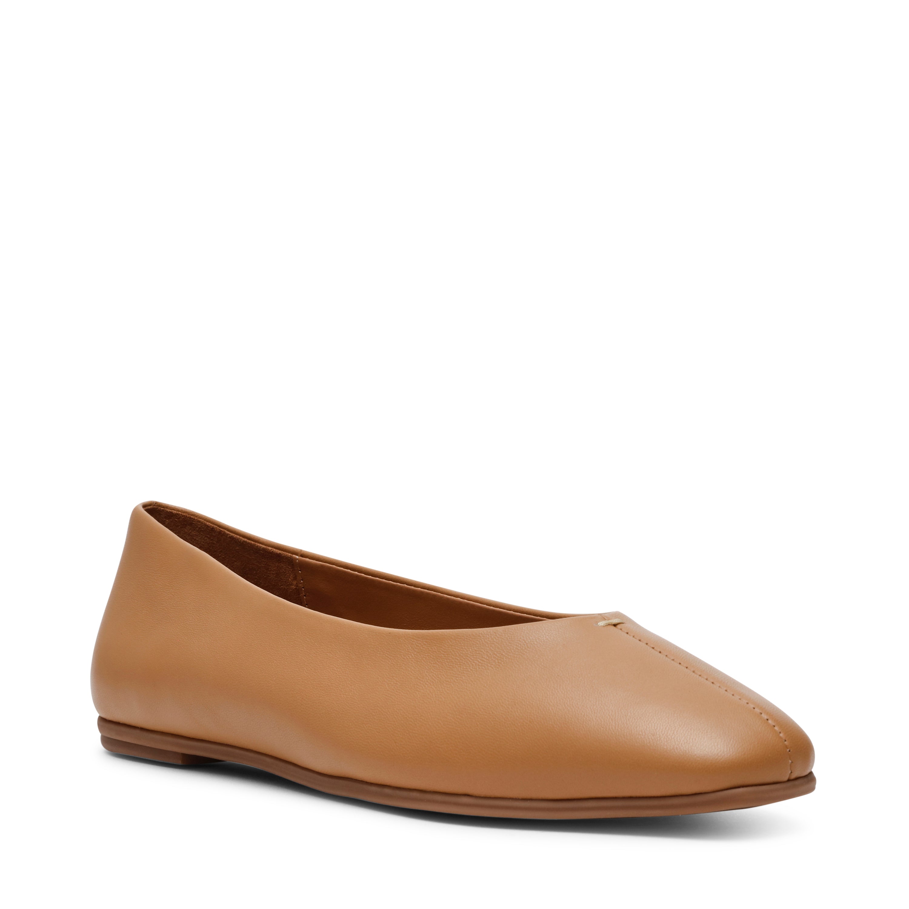 SLIQUE CAMEL LEATHER FLATS- Hover Image