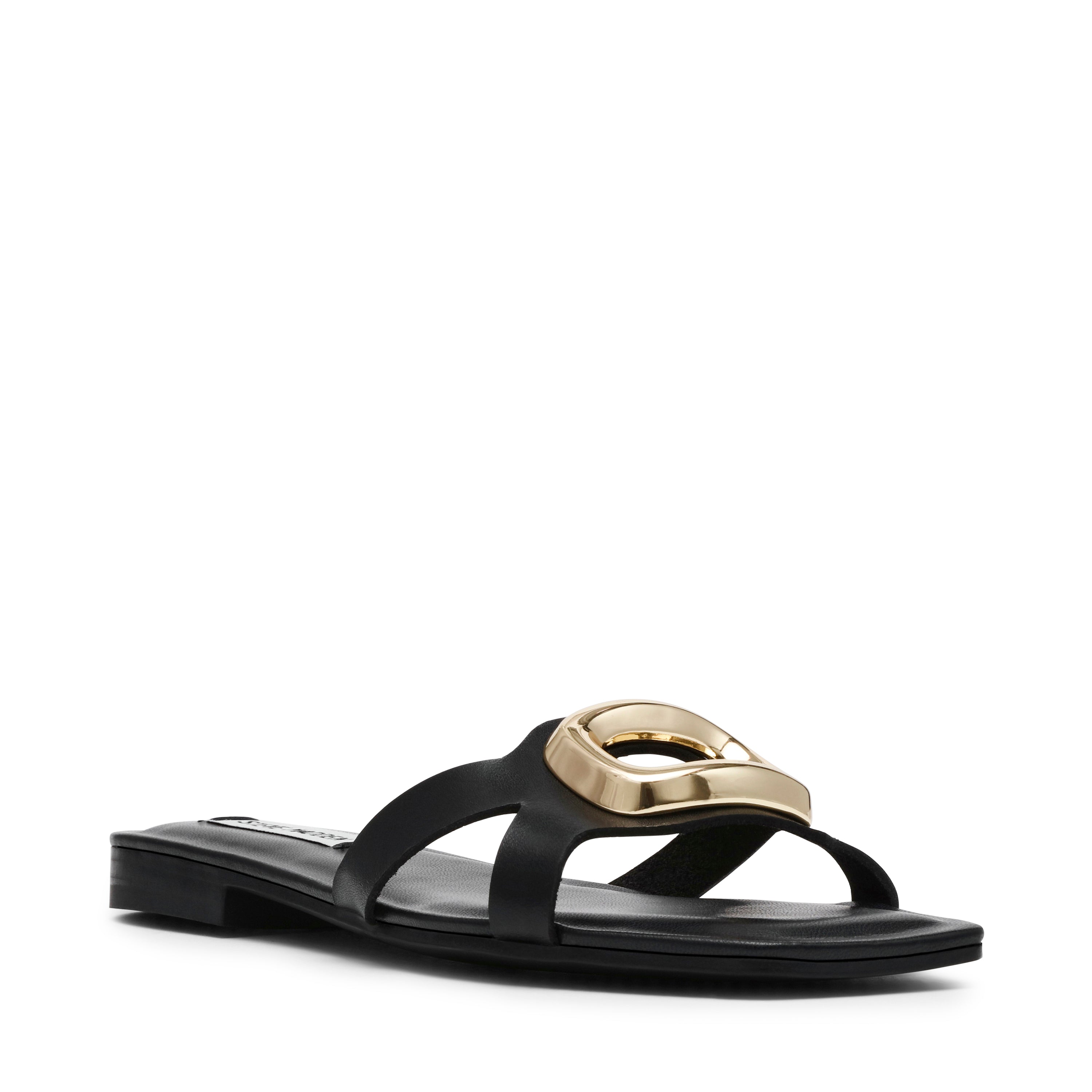 STALLION BLACK LEATHER SANDALS- Hover Image