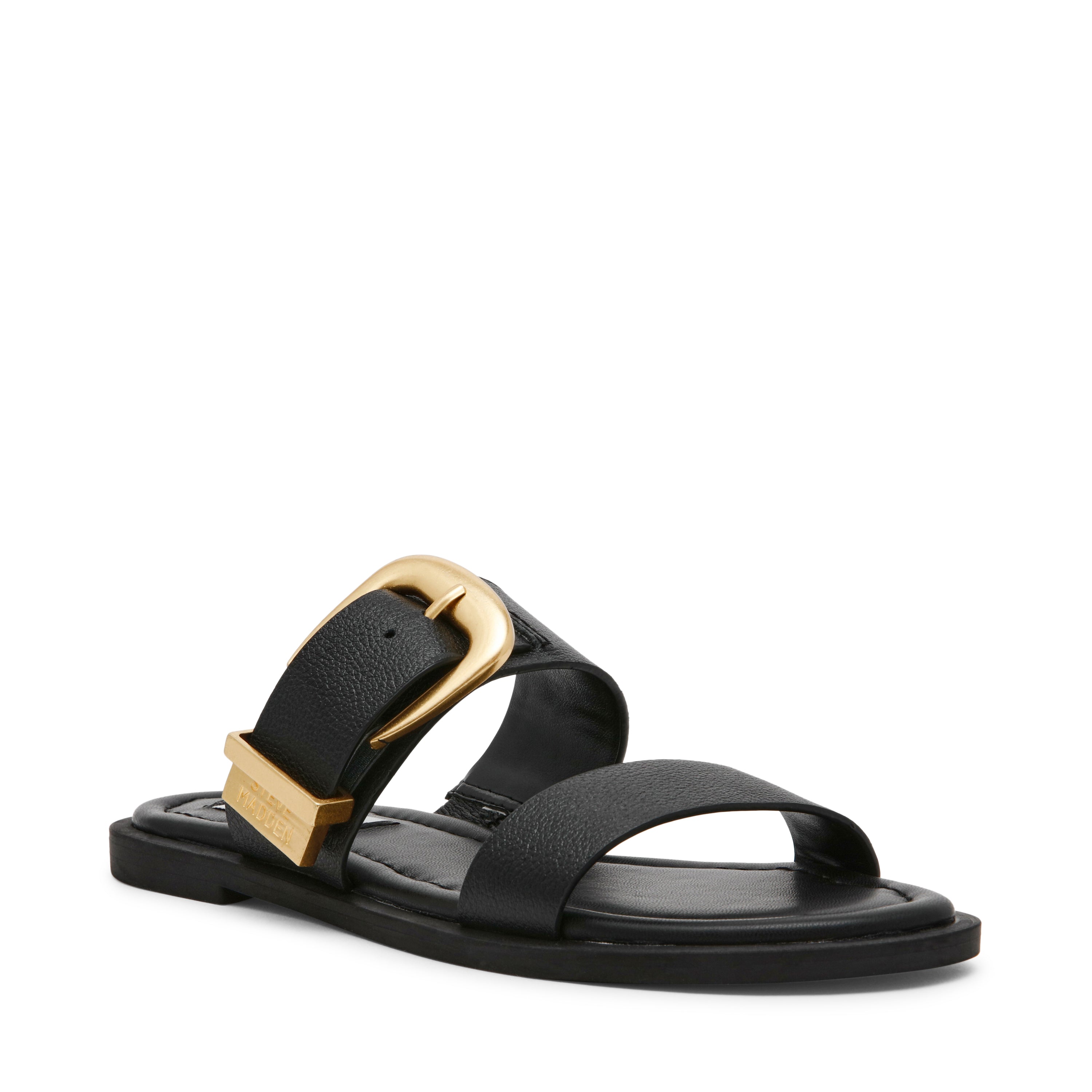 STRIDER BLACK LEATHER SANDALS- Hover Image