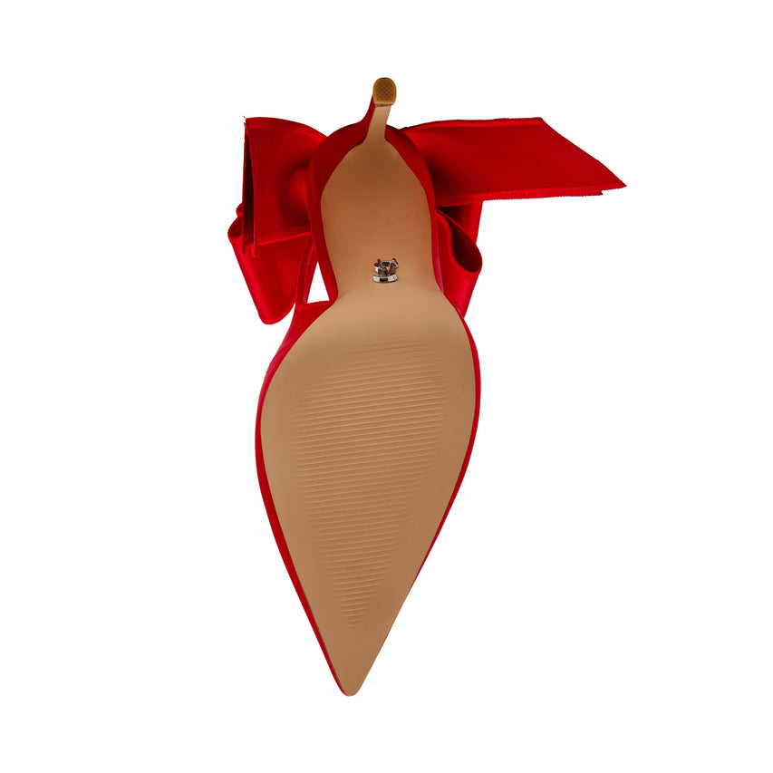 TEACUP RED SATIN HEELS
