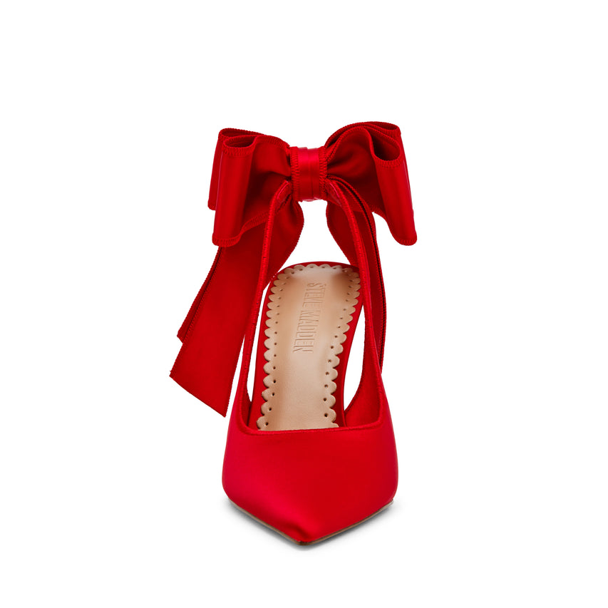 TEACUP RED SATIN HEELS