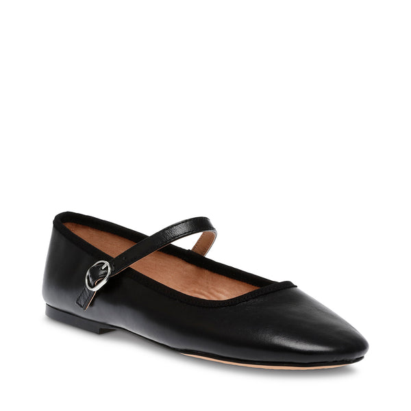 VINETTA BLACK LEATHER FLATS